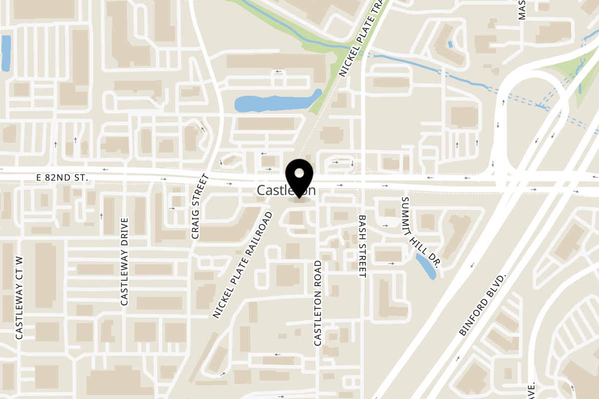 Map showing the location of Paradise Pizza & Pretzels on 6725 E 82nd St in Indianapolis